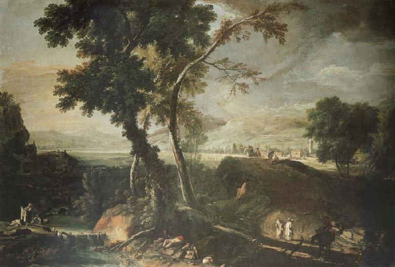 RICCI, Marco Landscape with Washerwomen oil painting image